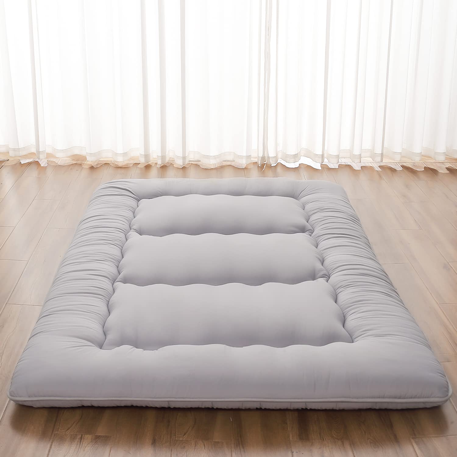 Zelladorra Japanese Floor Mattress, Futon Mattress with Portable Storage Bag and Washable Cover, Roll Up Mattress Thick Tatami M