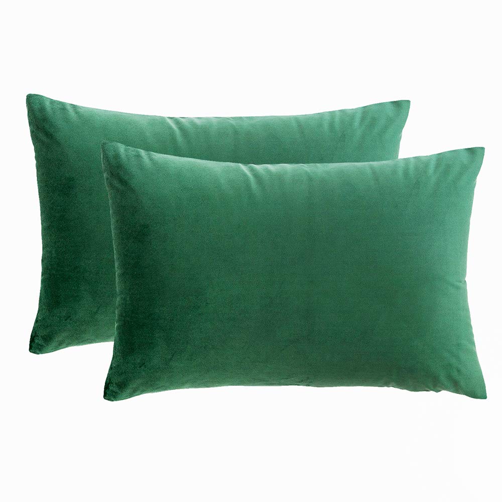RainRoad Velvet Decorative Throw Pillow covers cushion cover Pillow case for Sofa couch Bed chair Soft Square Dark green Throw P