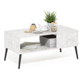Furinno Claude Mid Century Style Coffee Table with Wood Legs, Marble White