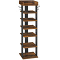 HOOBRO Vertical Shoe Rack for Front Door Entryway, 7 Tier Wooden Shoe Storage Organizer with Hooks, Narrow Shoe Tower for 7 Pair