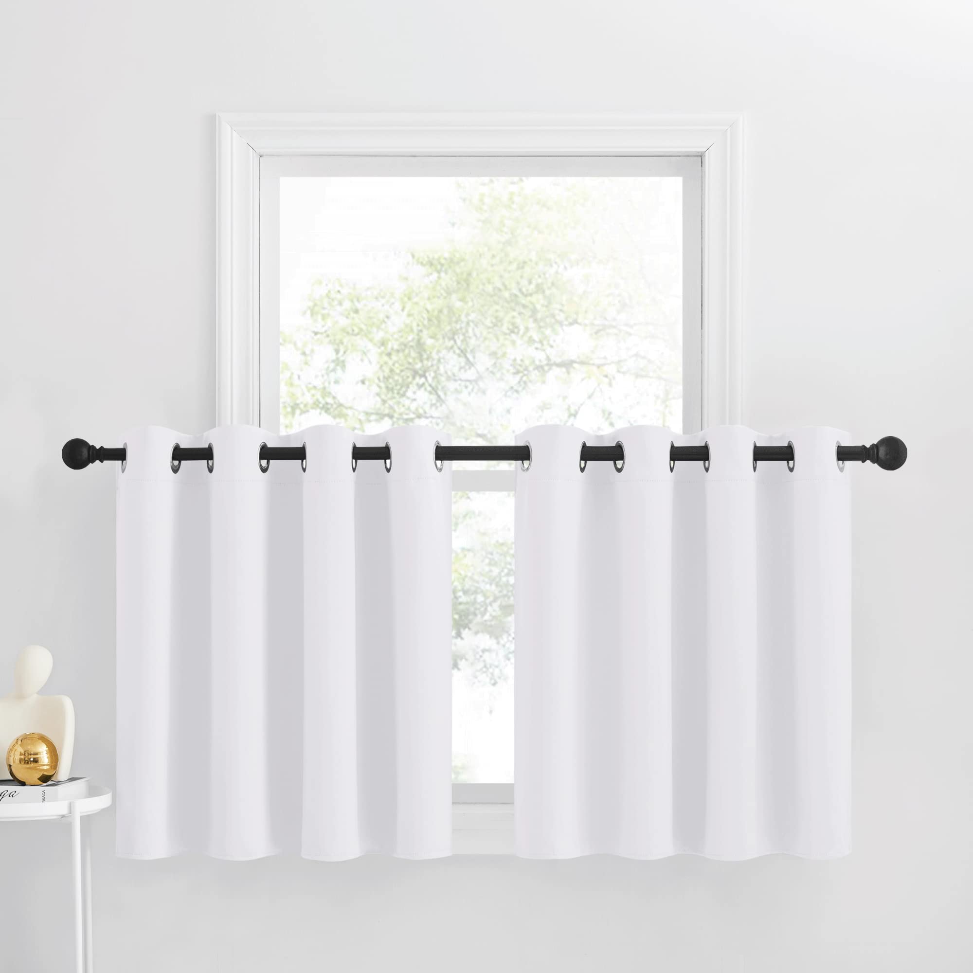 NICETOWN Pure White Small Window Tiers Curtain Panels, 30 inch Long Grommet Home Fashion Curtain Valances for Bathroom/Basement 