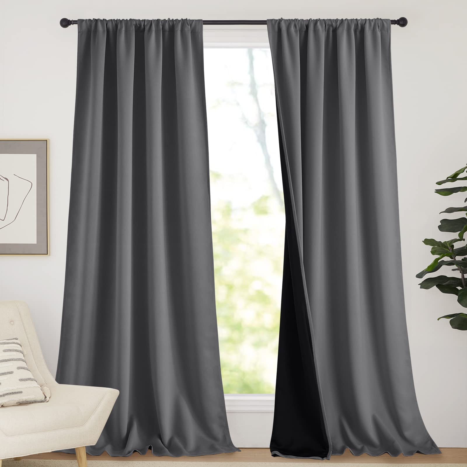 NICETOWN 108 inch 100% Blackout Curtains, Laundry Room Decor Window Treatment Rod Pocket Curtains for Patio Sliding Door, Extra 