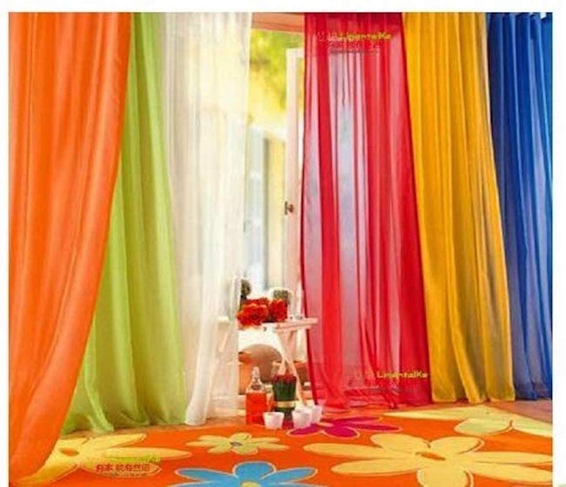 WPM 6 Piece Rainbow Sheer Window Panel Colorful Backdrop Bright Curtains Set for Playroom, Nurseries, Bedroom & More Lime, Orang