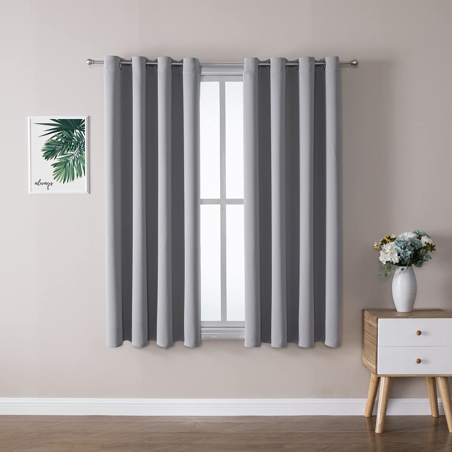 ChrisDowa Grommet Blackout Curtains for Bedroom and Living Room - 2 Panels Set Thermal Insulated Room Darkening Curtains (Light 