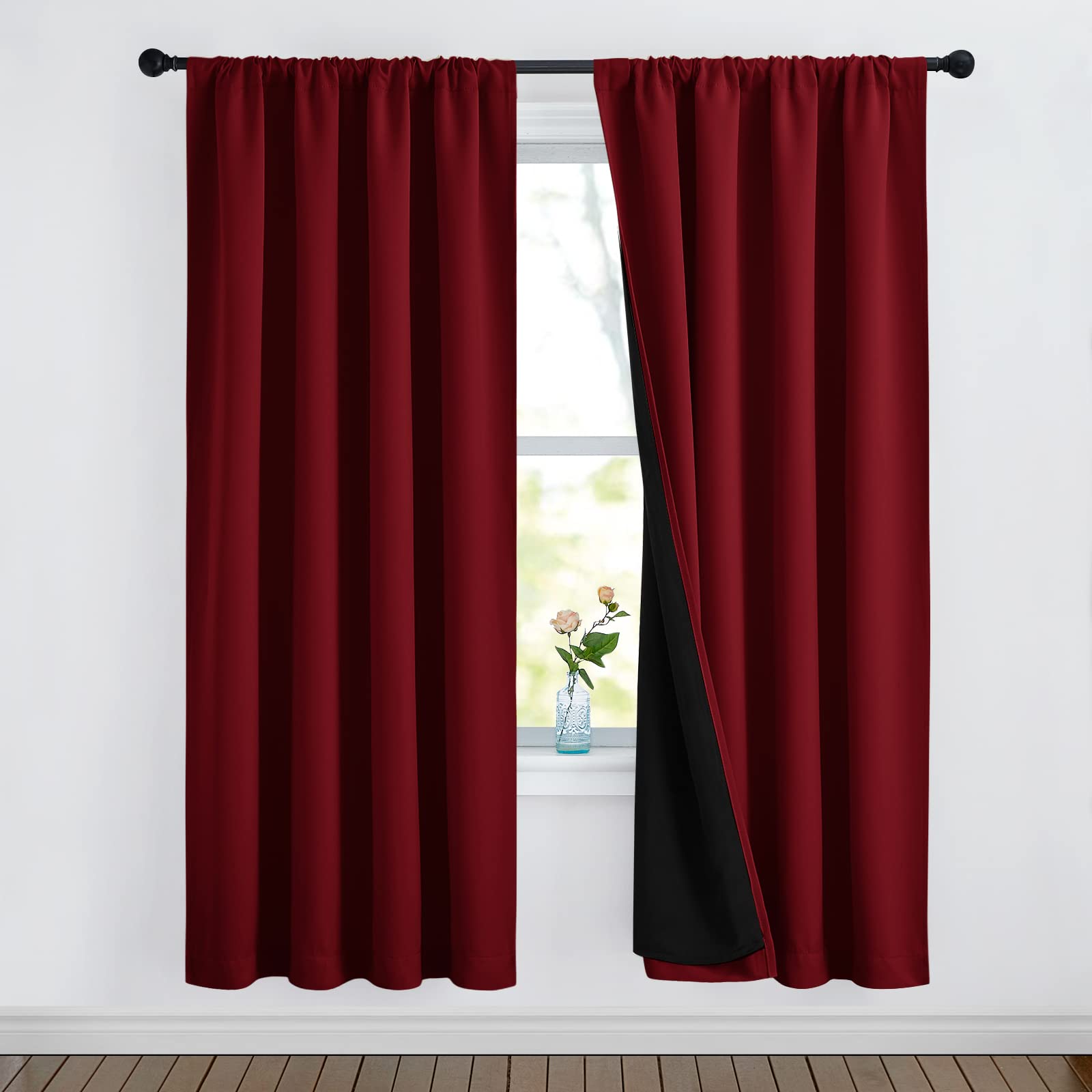 NICETOWN Living Room Completely Shaded Room Warming Draperies, Privacy Protection & Noise Reducing Drapes, Black Lined Insulated