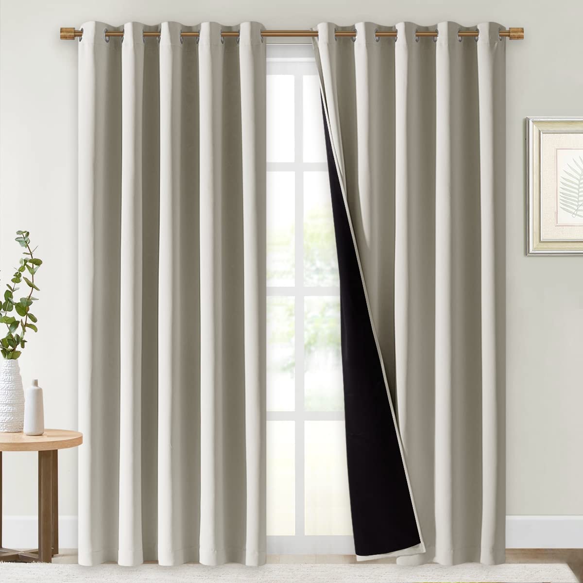 NICETOWN 100% Blackout Window Curtain Panels, Cold and Full Light Blocking Drapes with Black Liner for Nursery, 84 Drop Thermal 
