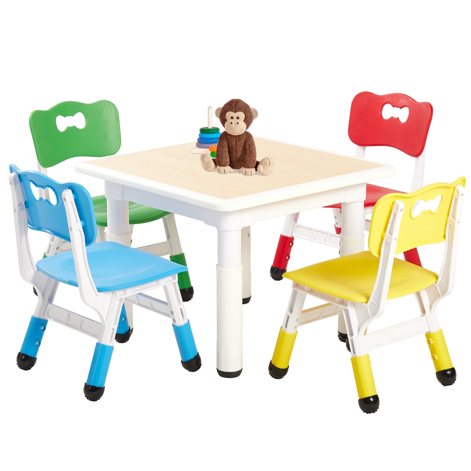 FUNLIO Kids Table and 4 Chairs Set for Ages 3-8, Height Adjustable Toddler Table and Chair Set, Easy to Wipe Arts & Crafts Table