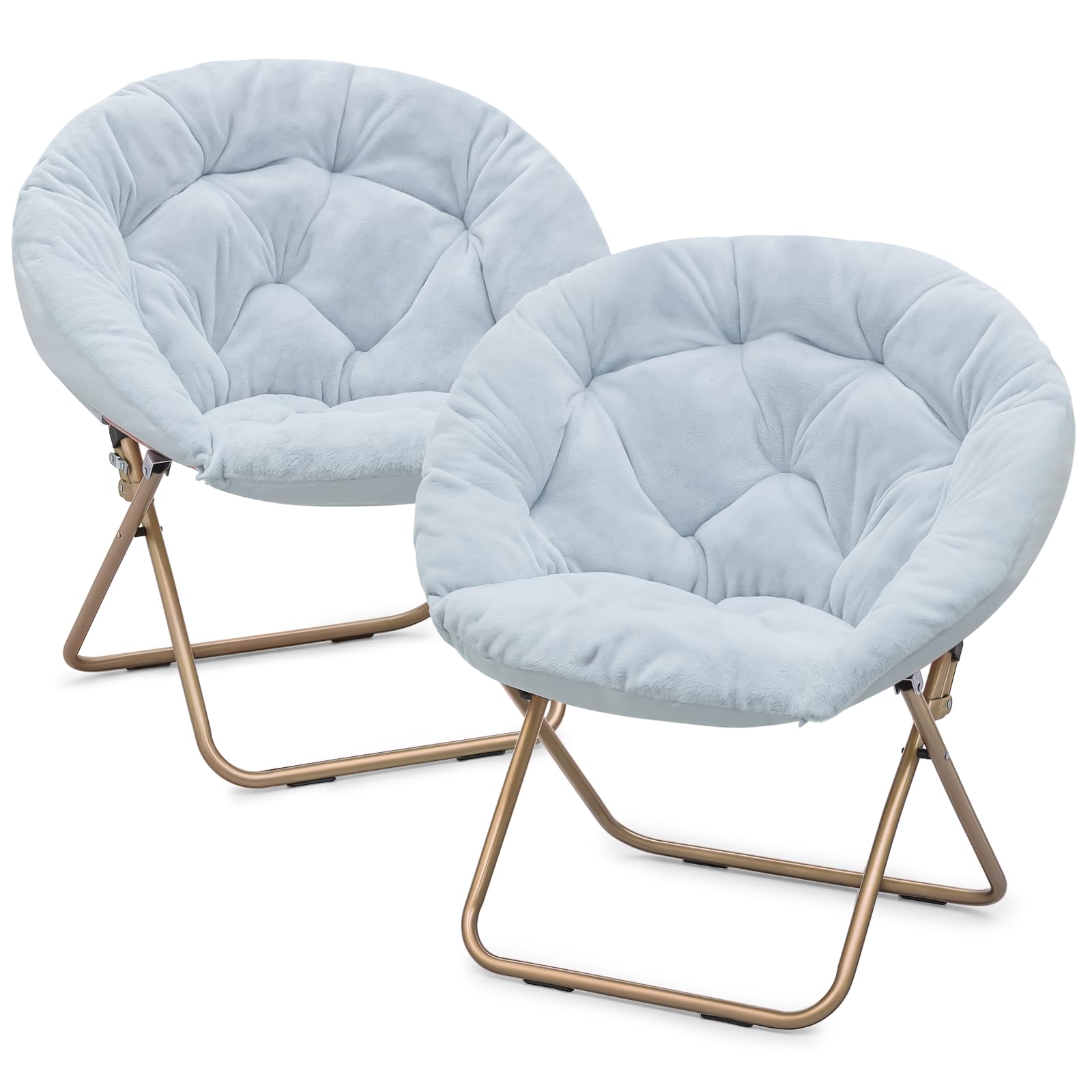 Magshion Saucer Chair for Teens Adults, Oversized Folding Cozy Moon Chair with Gold Metal Frame, Furry Faux Fur Comfy Lazy Seat 