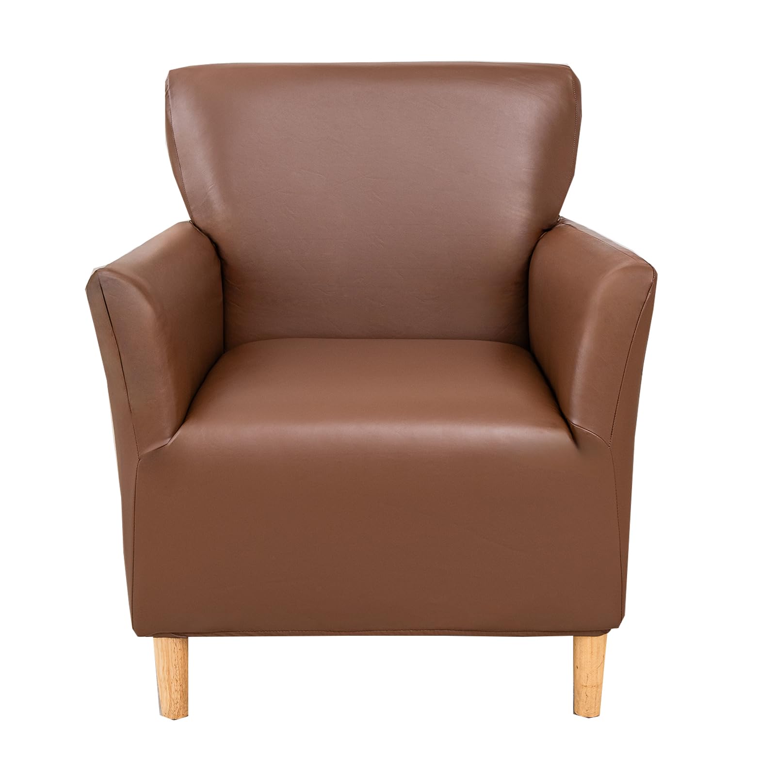 CRFATOP Stretch Mid Century Modern Armchair Slipcover 1-Piece PU Brown Accent Chair Covers with Arms Soft Waterproof Chair Slipc
