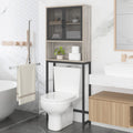 Launica Bathroom Space Saver, Over The Toilet Storage Cabinet, Metal and Wood Industrial Organizer Stand Above Toilet, Freestand