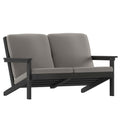 Flash Furniture Charlestown Adirondack Style Deep Seat Patio Loveseat with Cushions - Black Poly Resin Frame - Charcoal All-Weat