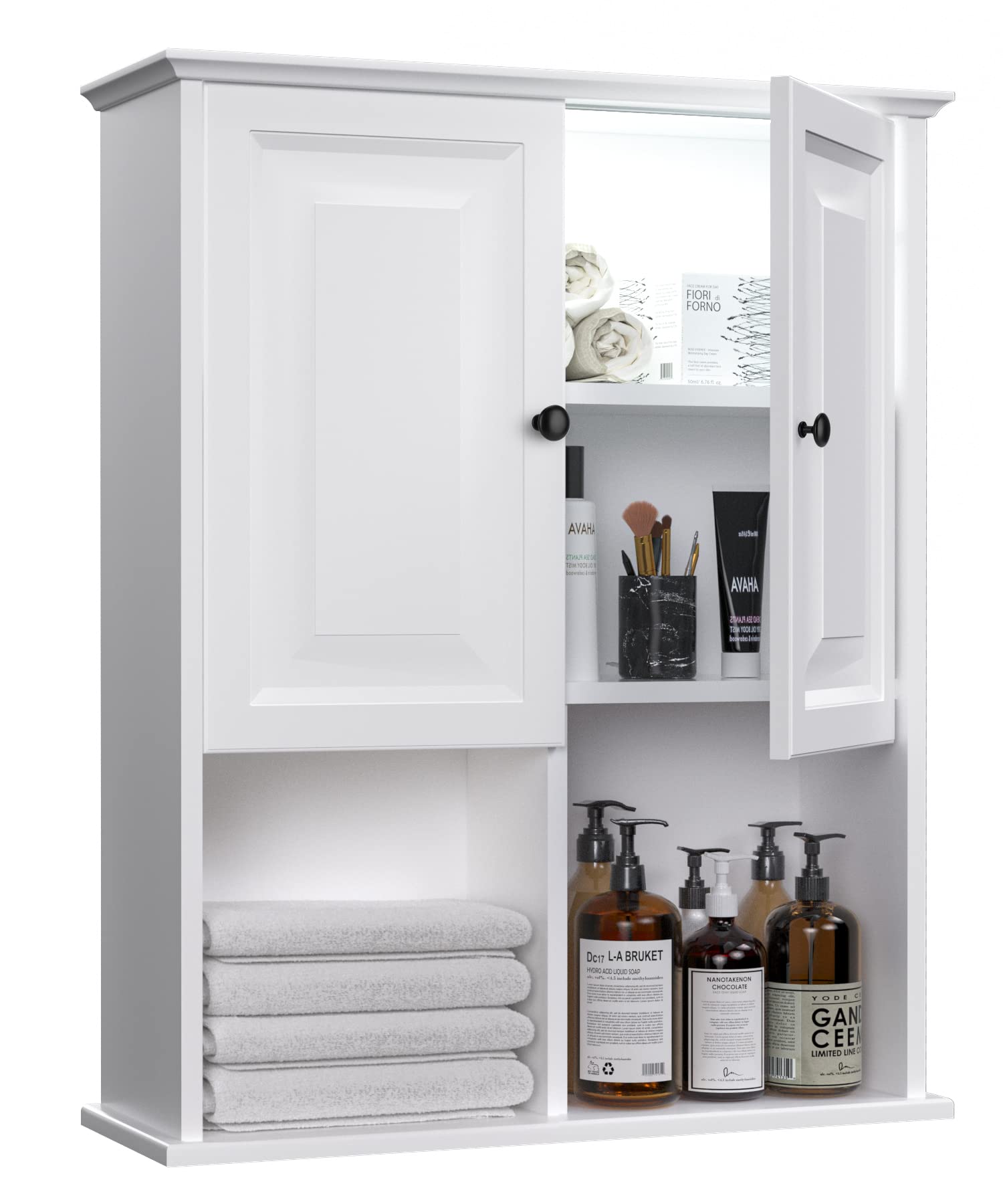 HAIOOU Bathroom Wall Cabinet with Motion Sensor LED Light, Wooden Medicine Cabinet Wall Mounted Cupboard, Over Toilet Storage Ca
