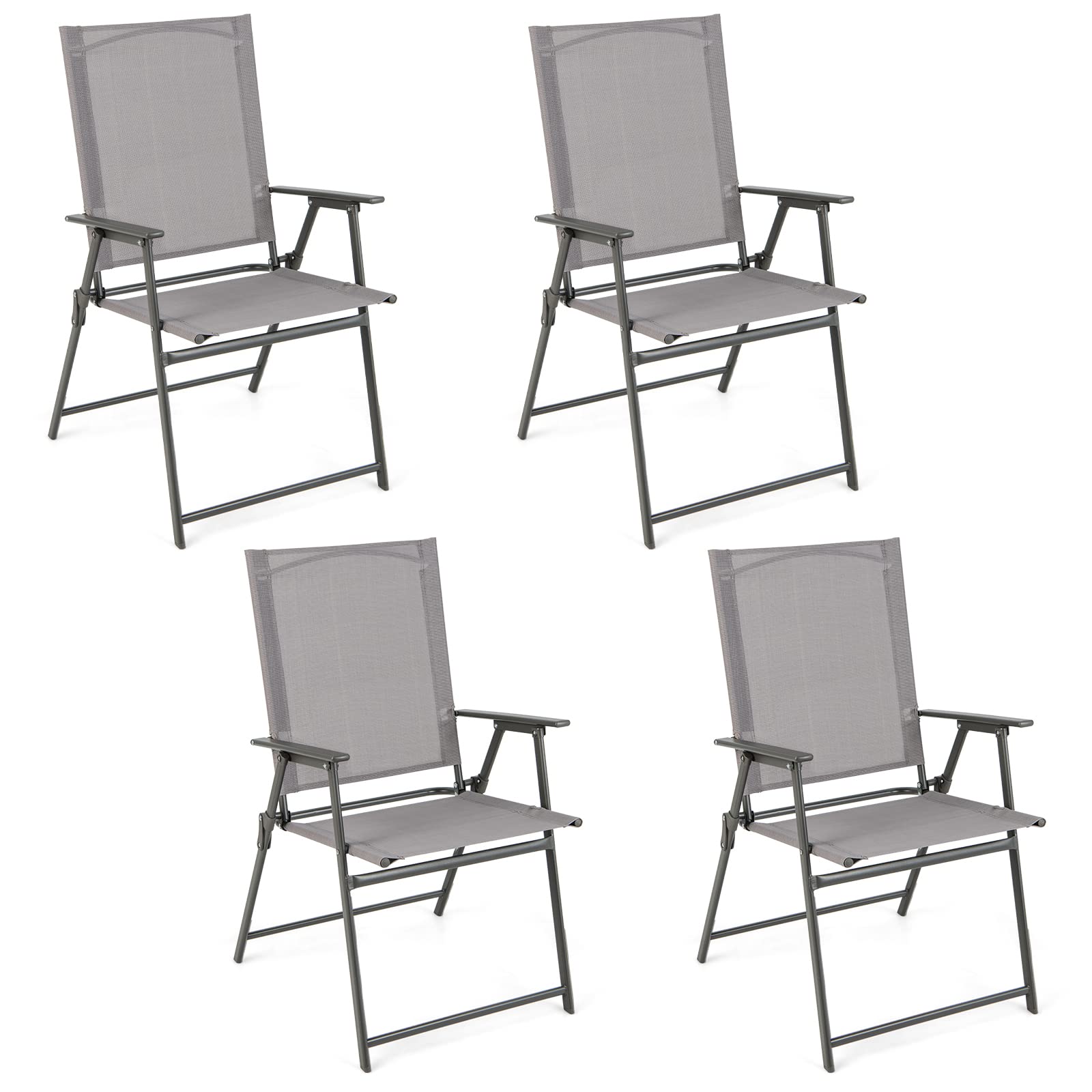 Giantex Patio Folding Chairs Set of 4, Outdoor Lawn Chairs with Rustproof Metal Frame, Portable Dining Chairs for Porch, Deck, G