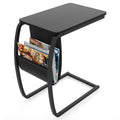 SRIWATANA Side End Tables Living Room, Vintage C-Shaped Laptop Table for Couch, Snack Table with Side Pocket, Black
