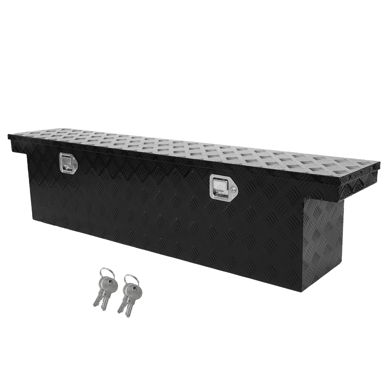 confote 60 Inch Heavy Duty Aluminum Stripes Plated Tool Box Pick Up Truck Bed RV Toolbox Waterproof Storage Organizer with Lock 