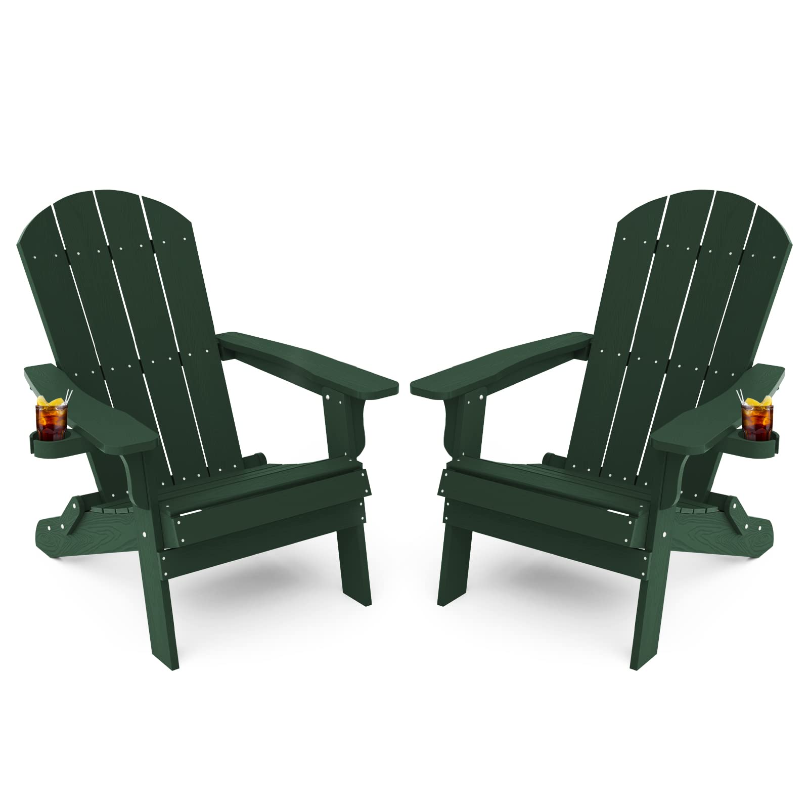YEFU Adirondack Chair Set of 2, Folding Oversized Plastic Adirondack Chair with Cup Holder, Lawn Chair with Weather Resistant fo
