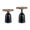 Benjara 20, 17 Inch Side Table, Acacia Wood, Flared Pedestal Base, Aluminum, Brown and Black
