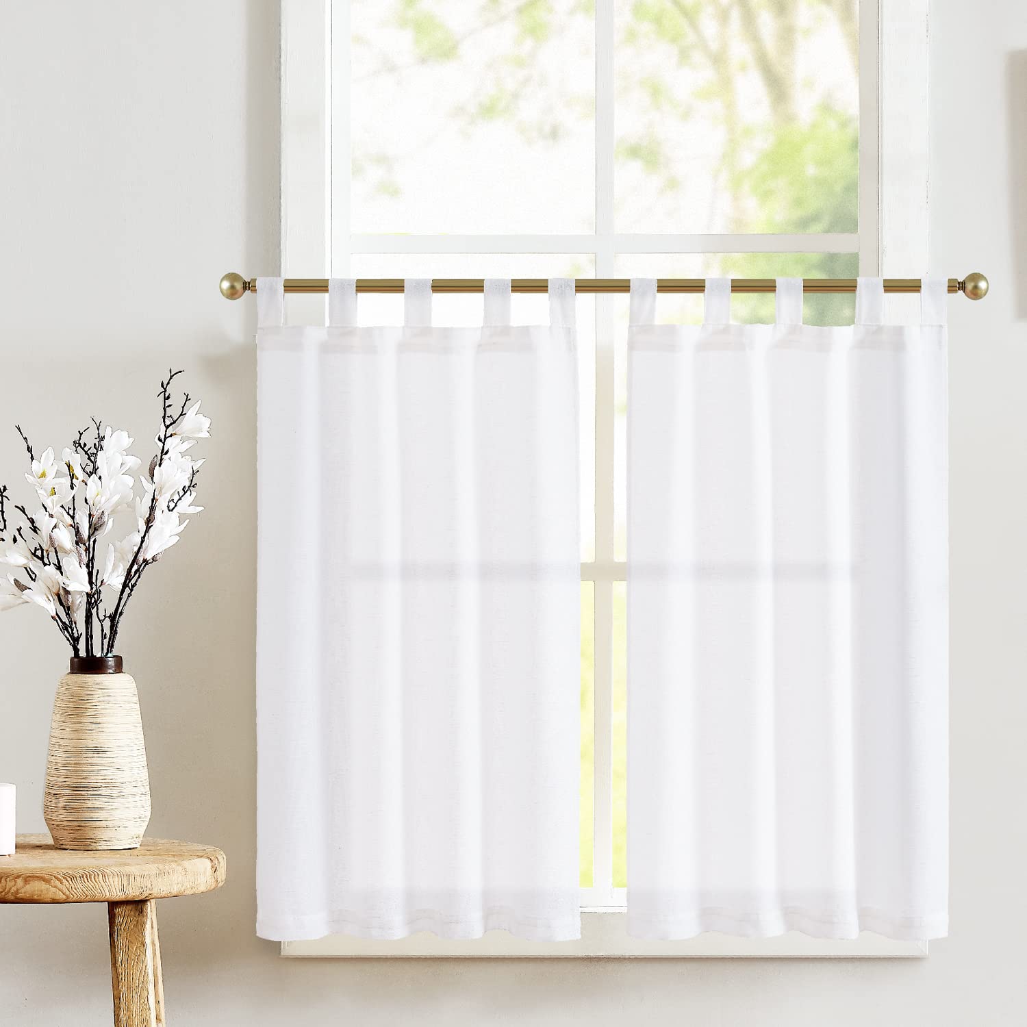 jinchan Kitchen Curtains 36 Inch Linen Tier Curtains Farmhouse Tab Top Cafe Curtains Small Window Curtains Flax Country Rustic L