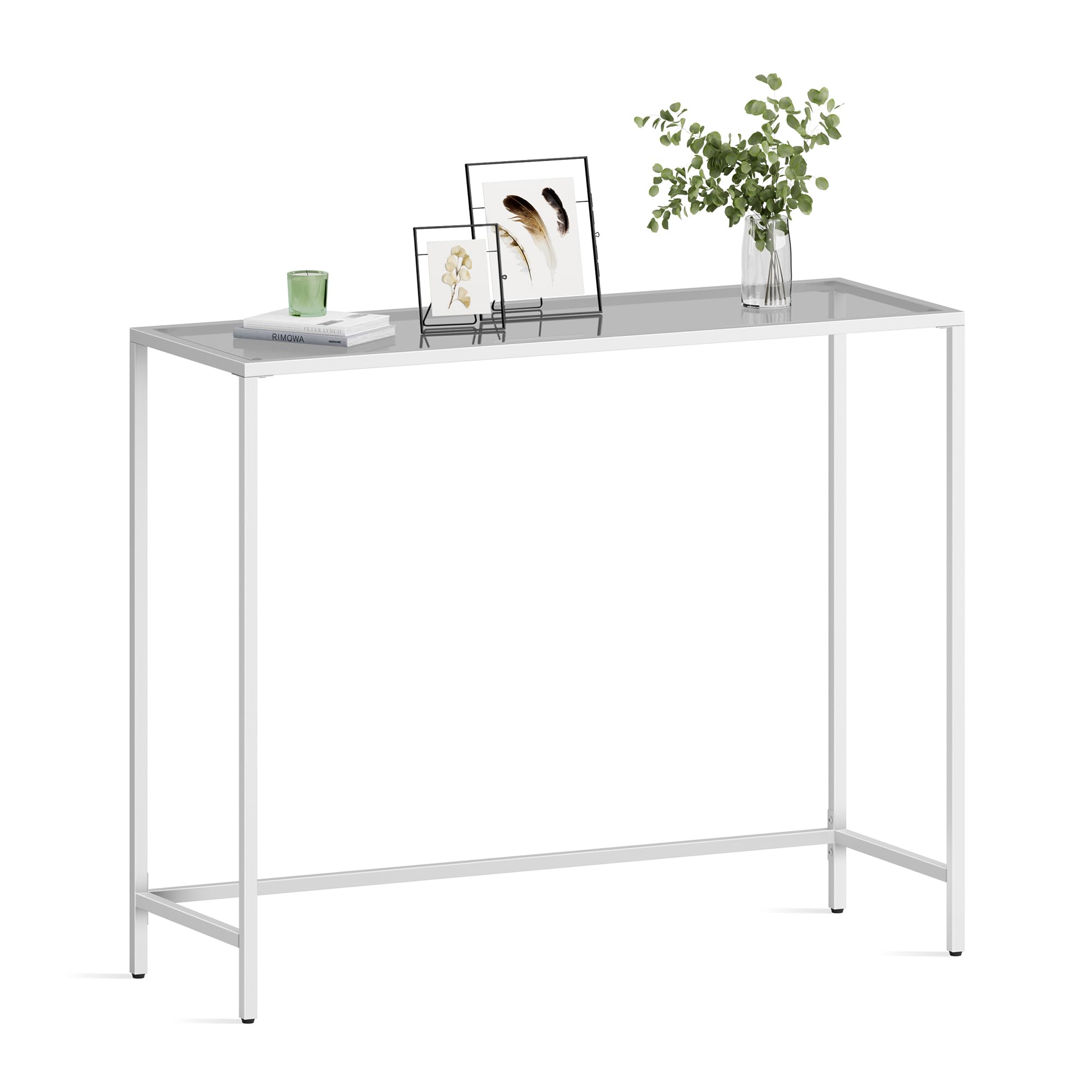 VASAGLE 39.4 Inches Console, Modern Tempered Glass Sofa Entryway Table, Adjustable Feet for Living Room, Hallway, 13.8 D x 39.4 