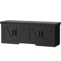 HOMSHO 2-Tier Storage Bench, Shoe Bench with Padded Seat Cushion, Entryway Bench with 2 Barn Doors, Adjustable Shelf, 13.8 D x 4