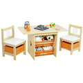 Vilaxing Kids Table and Chair Set (2 Chairs Included), Wooden Toddler Desk Group with 6 Storage Bins Boxes, Childrens Furniture