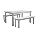 Benjara Felix 3 Piece Modern Dining Set, Crisp Acacia Wood Frame, 6 Seater, White and Gray