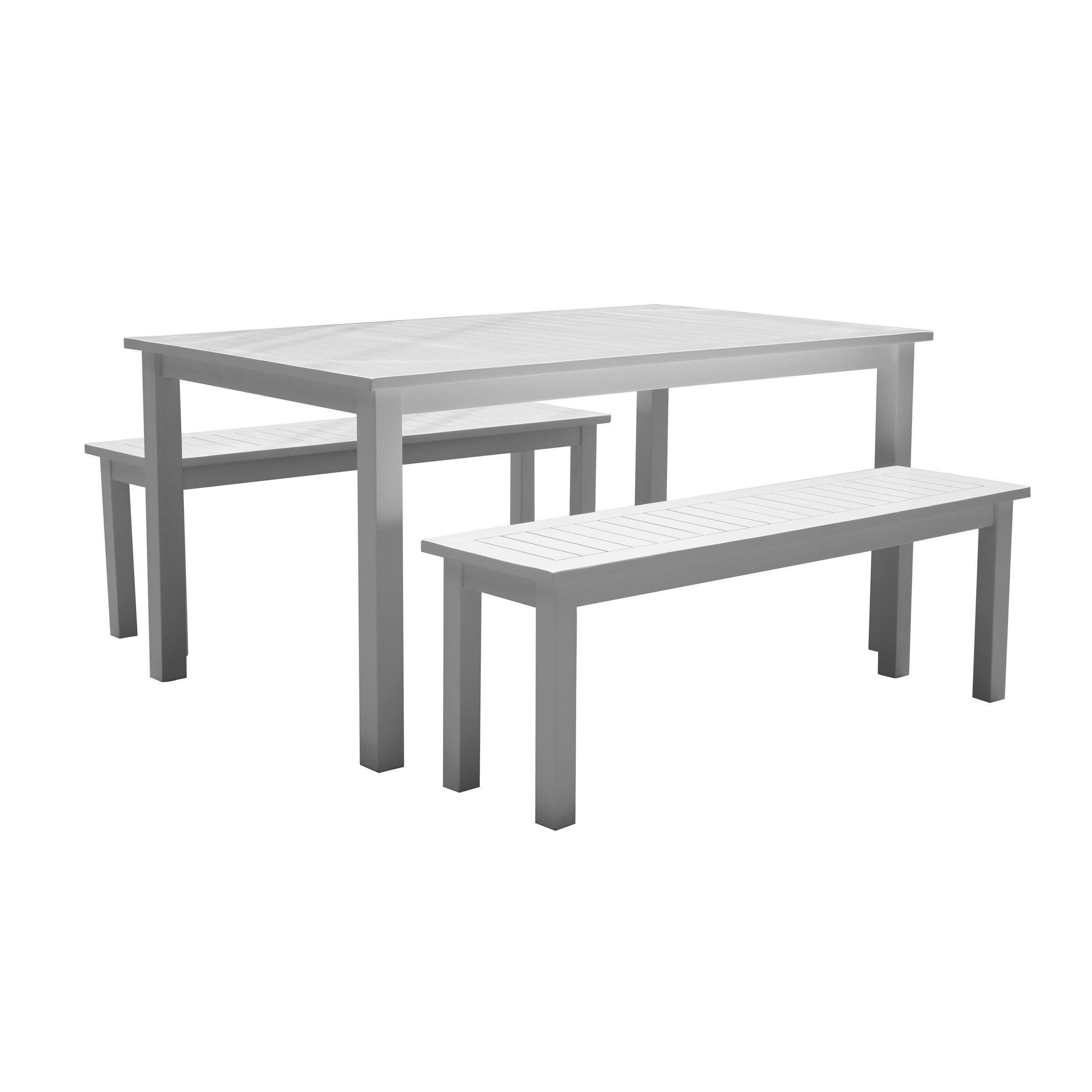 Benjara Felix 3 Piece Modern Dining Set, Crisp Acacia Wood Frame, 6 Seater, White and Gray