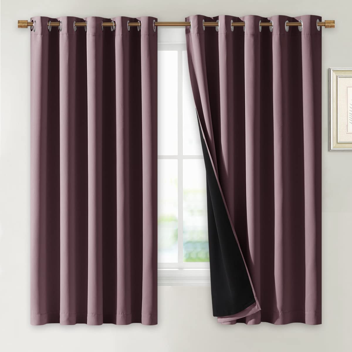 NICETOWN Dry Rose 100% Blackout Lined Curtains, 2 Thick Layers Completely Blackout Window Treatment Thermal Insulated Drapes for