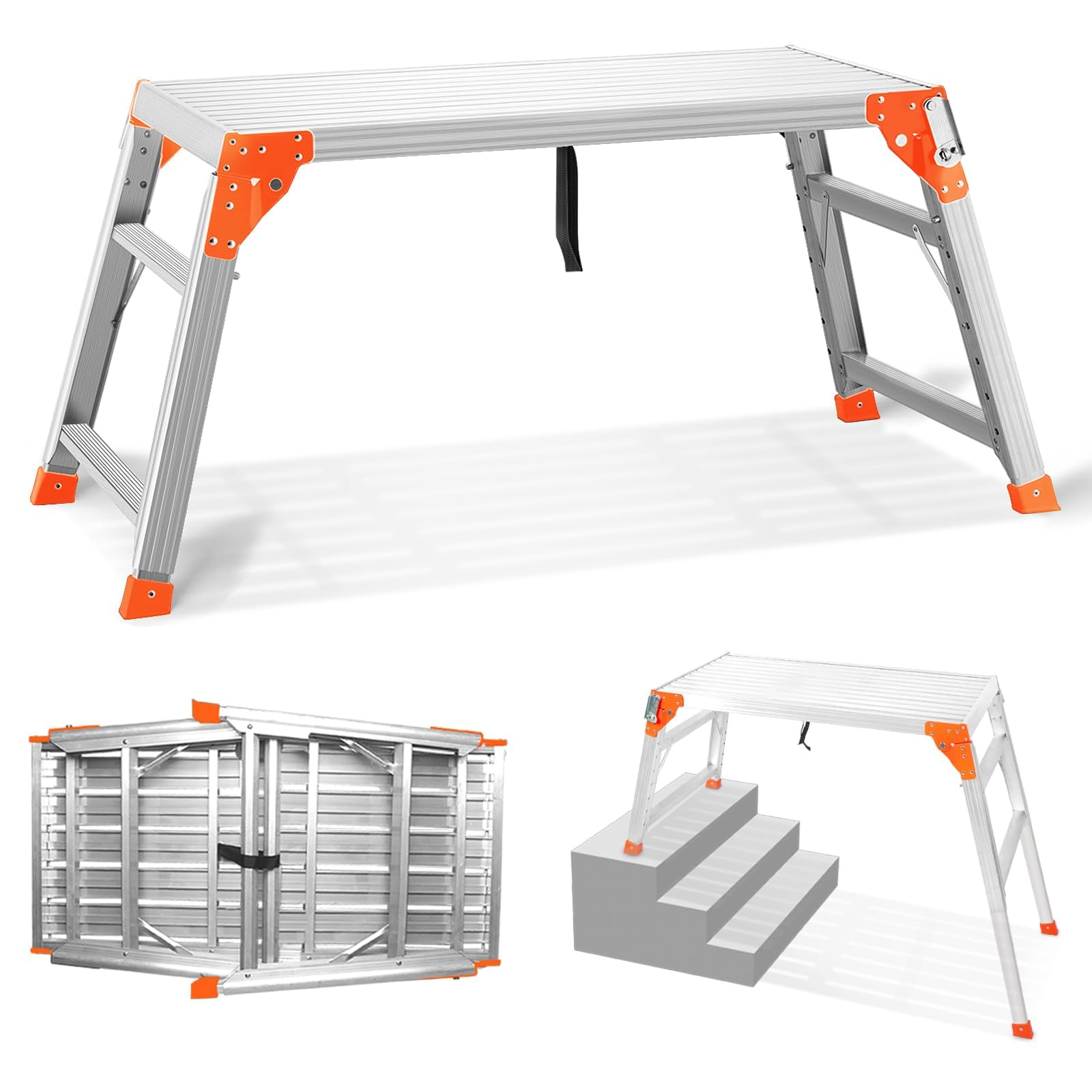 SHANTRA Multifunctional & Adjustable Work Platform with 330 lbs Capacity, 25 to 35 inches Step Ladder, Aluminum Folding Scaffold