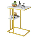 Easy Paws C Shaped End Table,Small Side Table for Couch and Bed, Gold Snack Couch Table for Small Spaces, Living Room, Bedroom,B