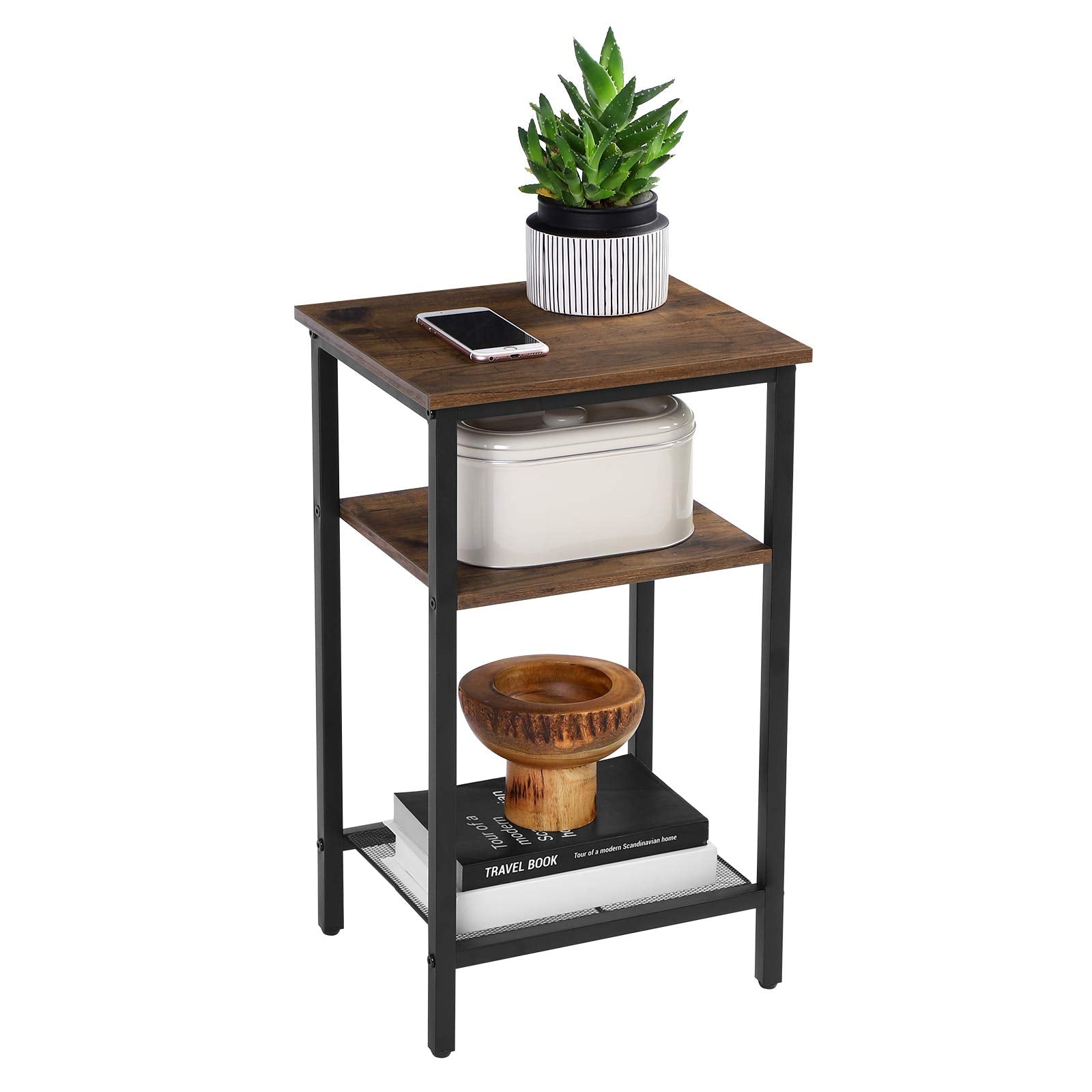 VASAGLE End Table, 3-Tier Nightstand, Side Table for Small Space in Living Room, Bedroom, Steel Frame, Easy Assembly, 1 Pack, Ch