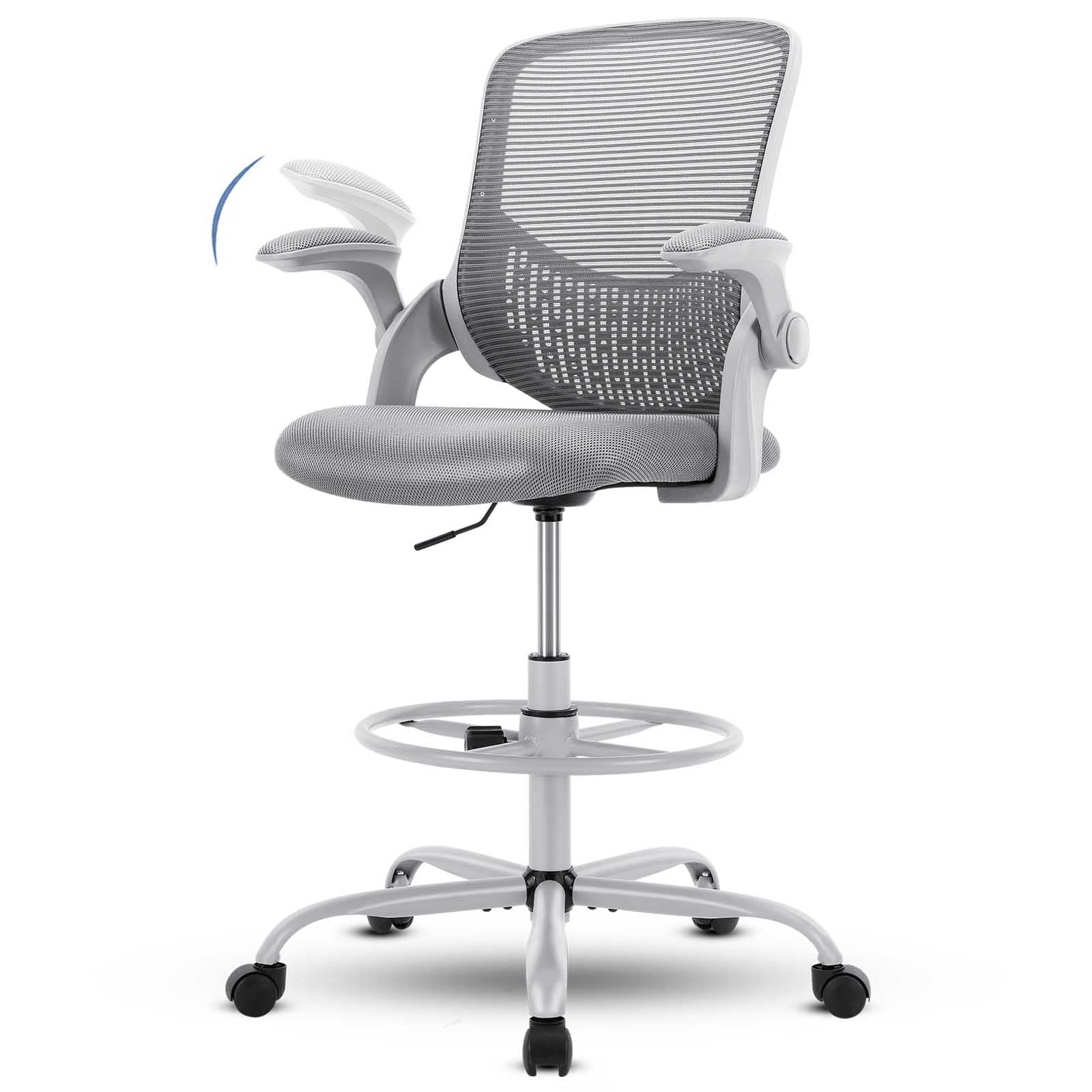 JHK Drafting Tall Office Chair Standing Desk Counter Height Adjustable Chairs with Flip-up Padded Armrests
