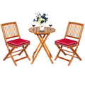 ORALNER 3-Piece Acacia Wood Folding Patio Bistro Set, Small Outdoor Balcony Furniture, Round Coffee Table and 2 Chairs with Soft