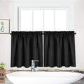 NANAN Waffle Woven Textured Short Curtains for Bathroom Waterproof Window Covering for Kitchen - 30 x 30, Black, Set of 2