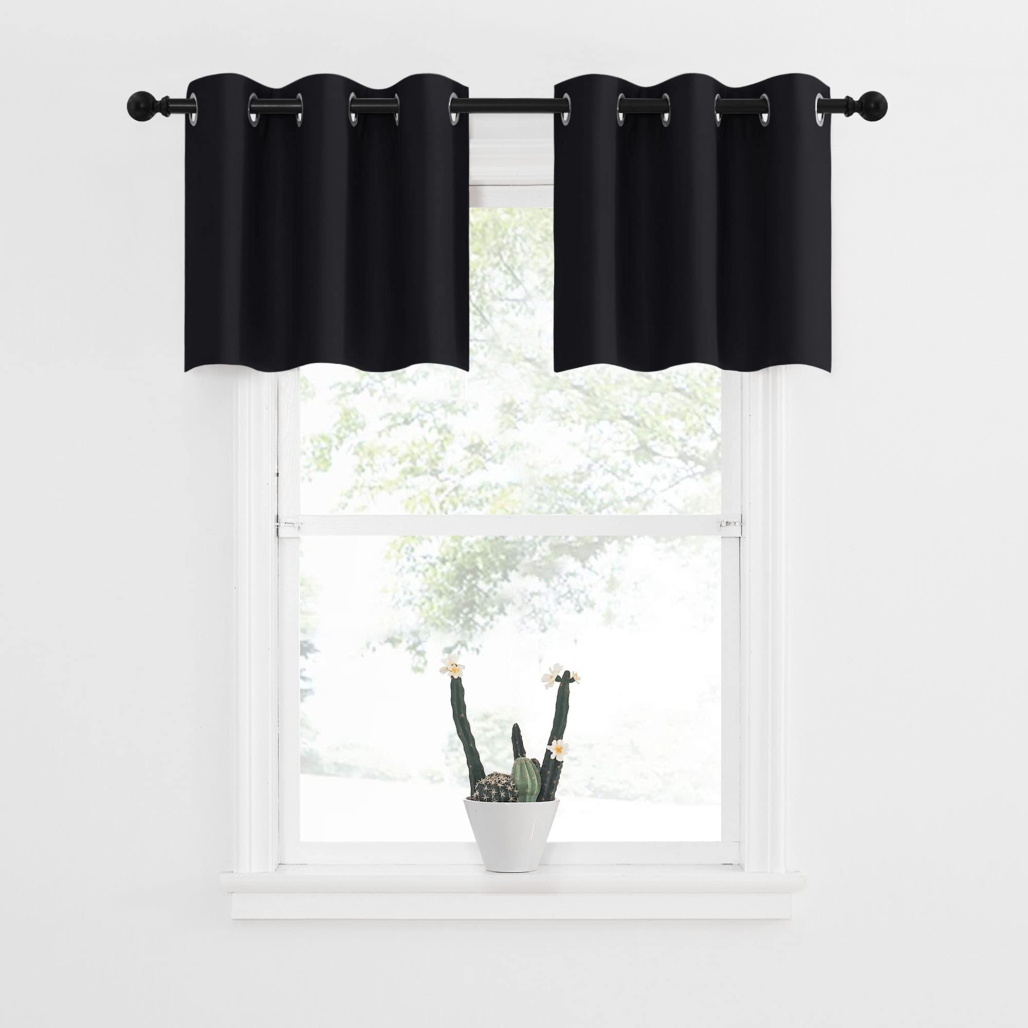 NICETOWN Black Small Window Valances Curtains - Thermal Insulated Home Decor Blackout Grommet Tier Curtains Drapes for Basement 