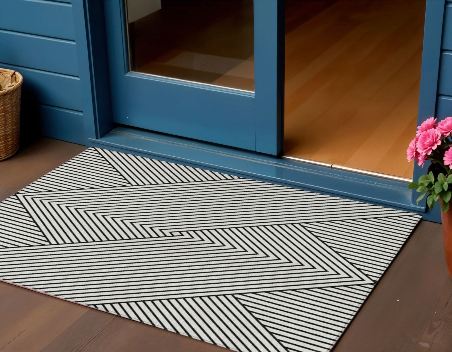 3 X 5 White And Black Geometric Washable Indoor Outdoor Area Rug