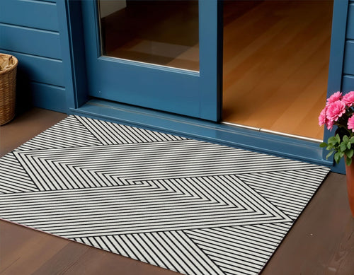 3 X 5 White And Black Geometric Washable Indoor Outdoor Area Rug