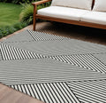 9 X 12 White And Black Geometric Washable Indoor Outdoor Area Rug
