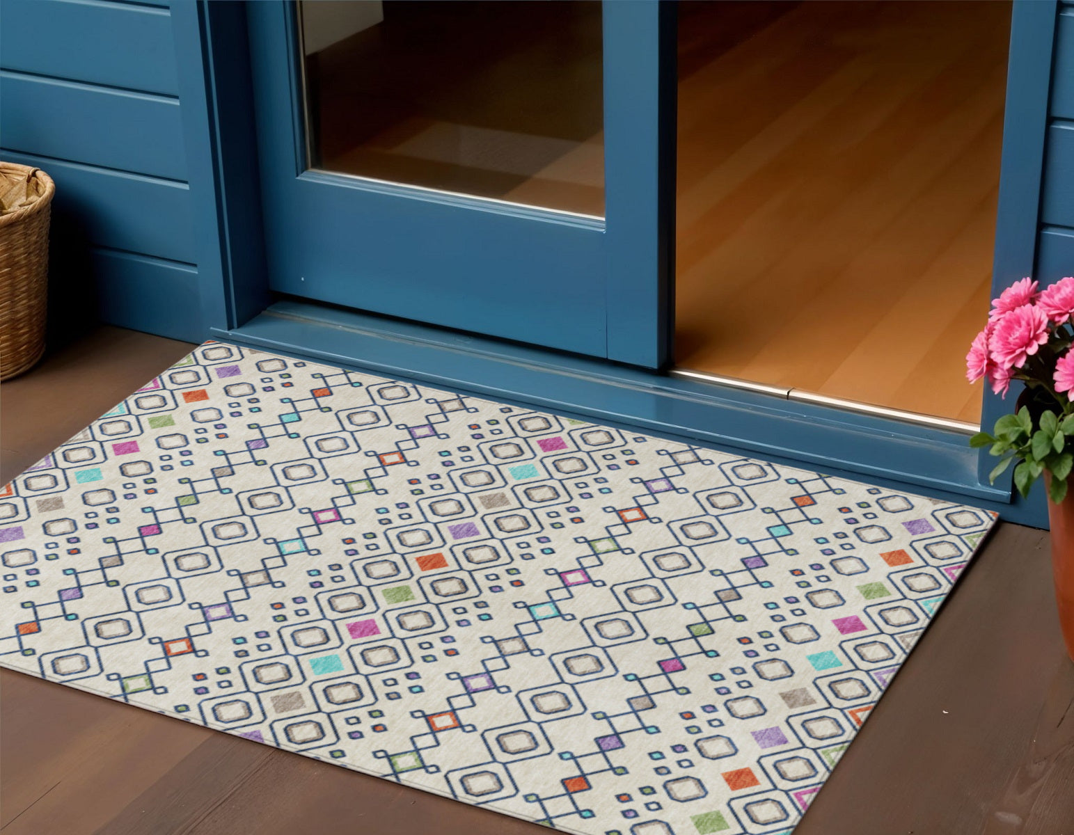 3 X 5 Linen Pink And Orange Geometric Washable Indoor Outdoor Area Rug