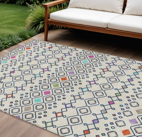 10 X 14 Linen Pink And Orange Geometric Washable Indoor Outdoor Area Rug