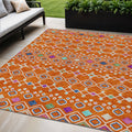 5 X 8 Orange Blue And Purple Geometric Washable Indoor Outdoor Area Rug