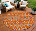 8 Orange Blue And Purple Round Geometric Washable Indoor Outdoor Area Rug