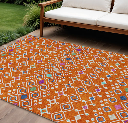 10 X 14 Orange Blue And Purple Geometric Washable Indoor Outdoor Area Rug