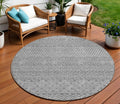 8 Gray And Silver Round Chevron Washable Indoor Outdoor Area Rug