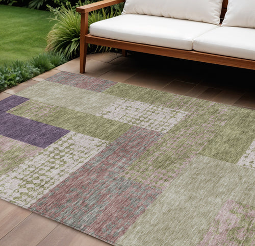 10 X 14 Green Purple And Pink Geometric Washable Indoor Outdoor Area Rug