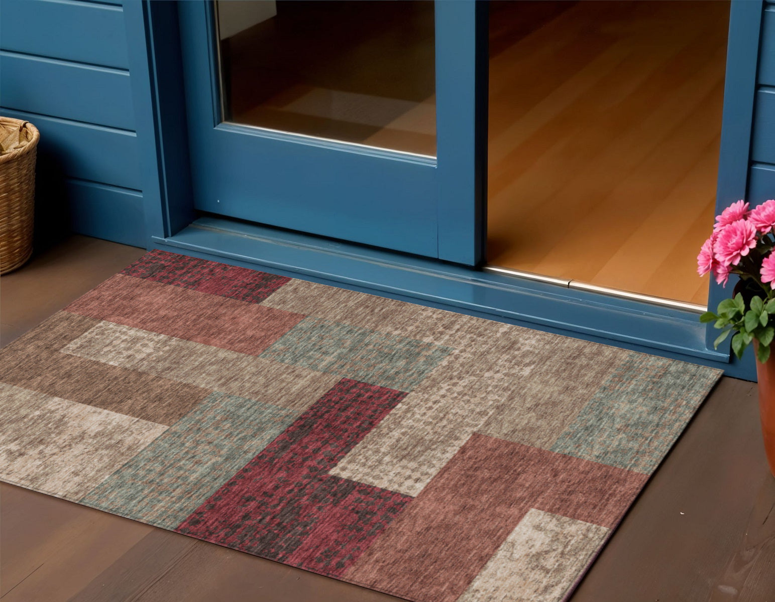 3 X 5 Brown And Terra Cotta Geometric Washable Indoor Outdoor Area Rug