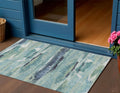 3 X 5 Sage Teal Blue And Navy Blue Abstract Washable Indoor Outdoor Area Rug