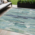 5 X 8 Sage Teal Blue And Navy Blue Abstract Washable Indoor Outdoor Area Rug