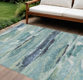 8 X 10 Sage Teal Blue And Navy Blue Abstract Washable Indoor Outdoor Area Rug