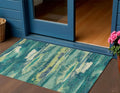 3 X 5 Emerald And Lime Green Abstract Washable Indoor Outdoor Area Rug